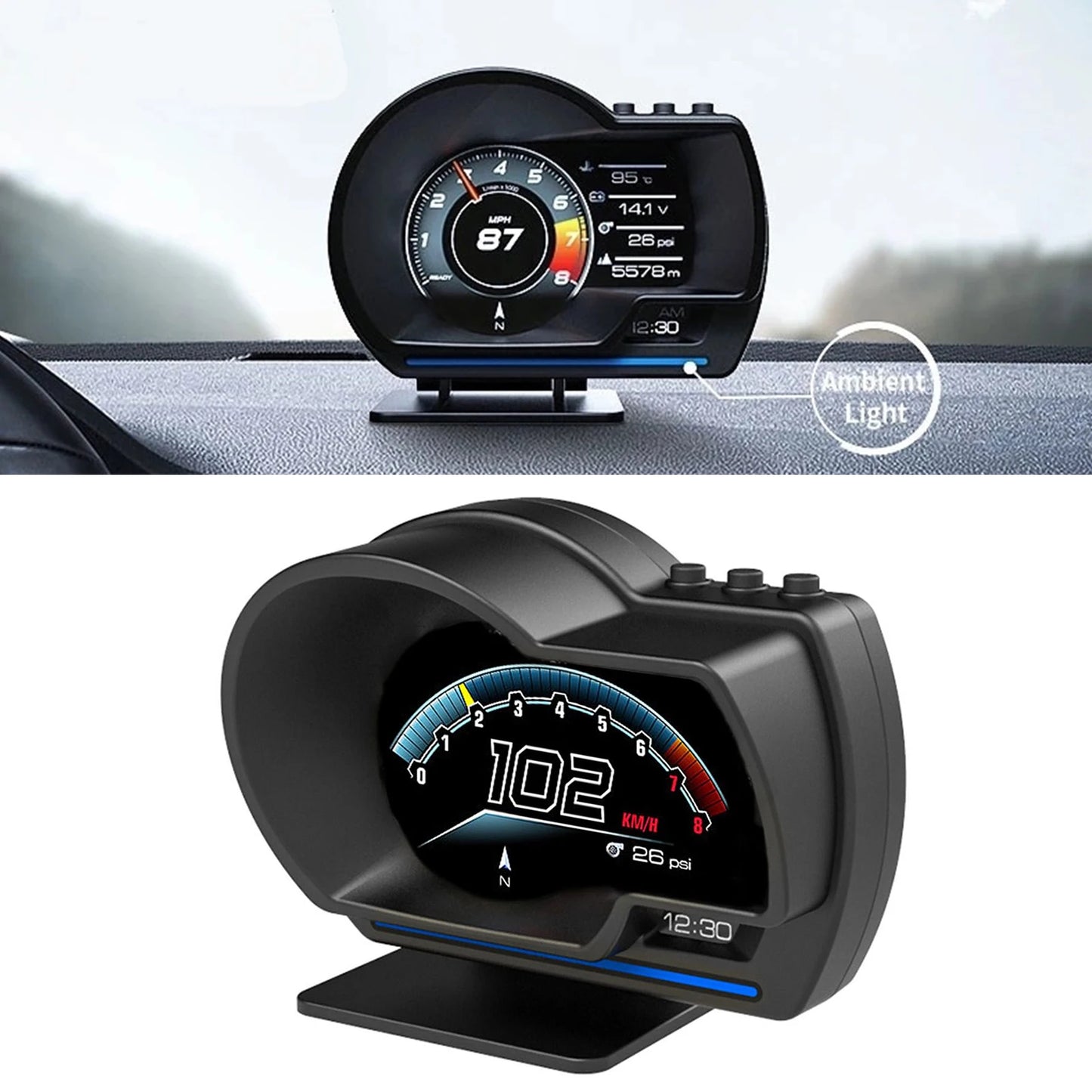 Digital HUD Head-Up Display - OBD2+GPS Car Speedometer with Speed Warning