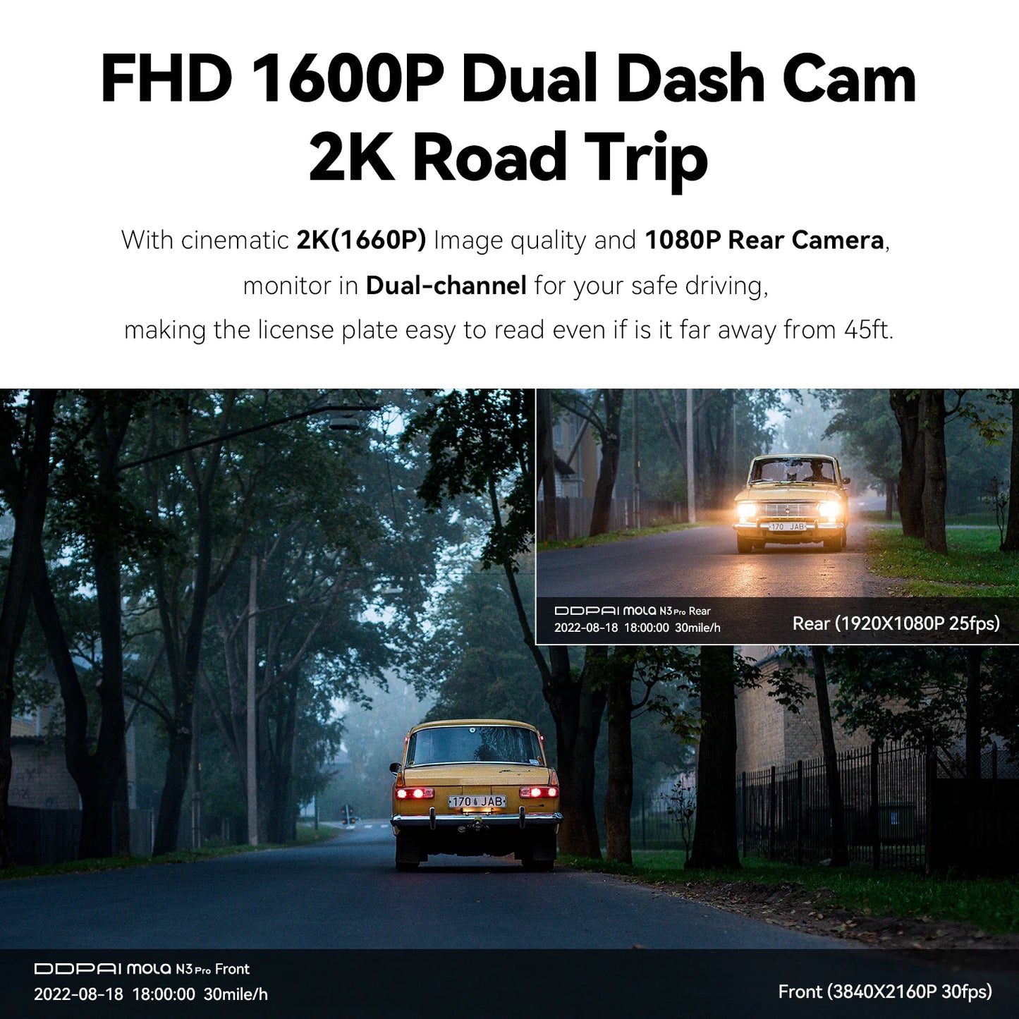 DDPAI Mola N3 Pro Dash Camera - 2.5K Resolution with WiFi Smart Connect & Dual Recording