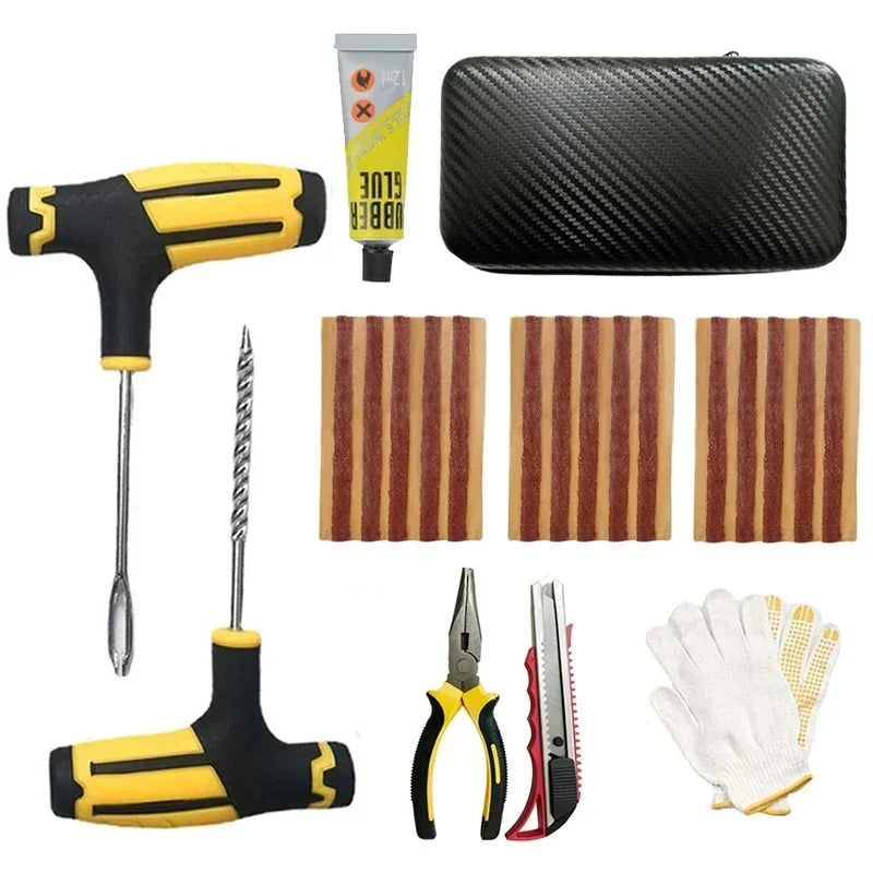 Car Tire Repair Kit - Emergency Puncture Plug Tools with Repair Strips