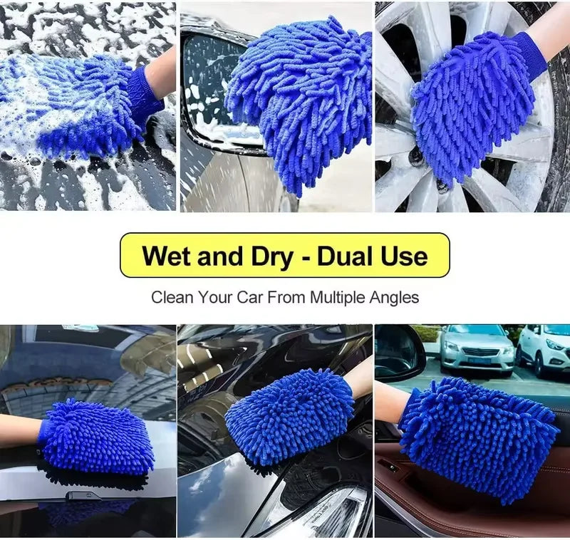 Chenille Car Wash Gloves - Ultra-Soft Microfiber Cleaning Mitts (1-2 Piece Set)