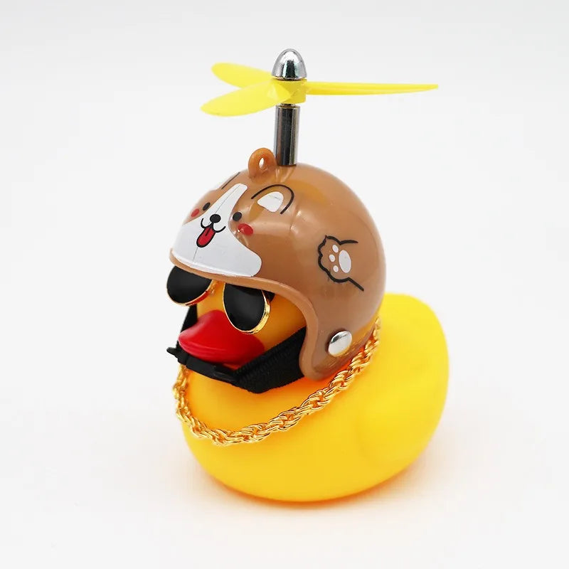 Rubber Duck Car Dashboard Ornament with Propeller Helmet - Cute Auto Decoration