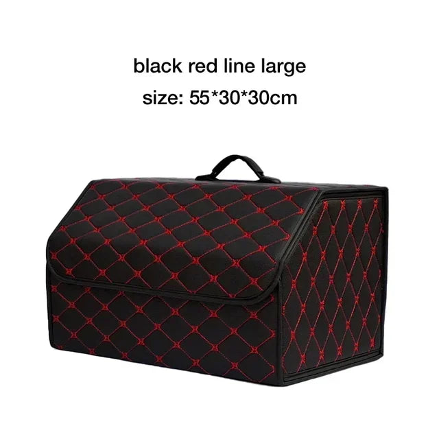 PU Leather Collapsible Car Trunk Organizer - Premium Storage Box with Handles
