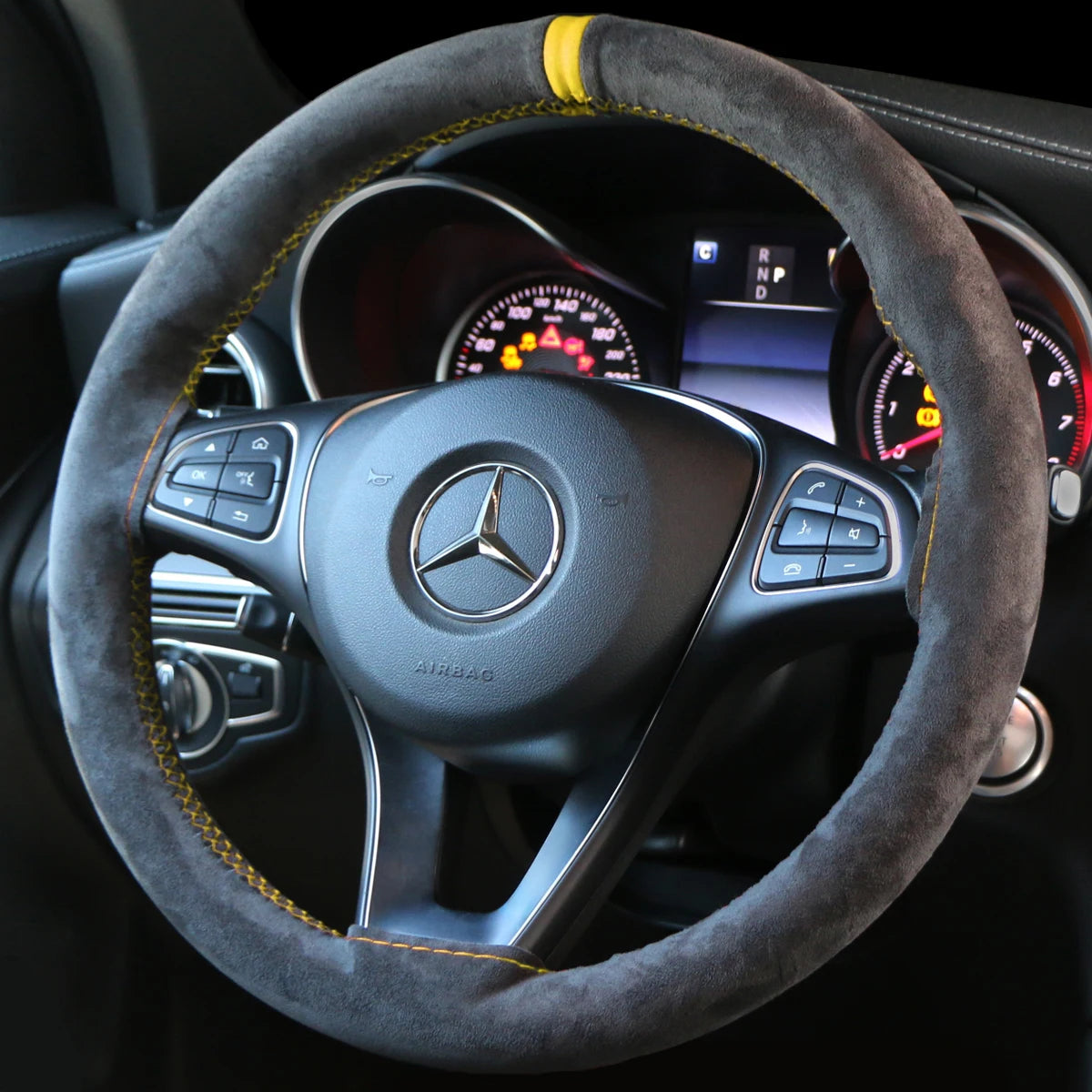 37-38cm Universal Suede Steering Wheel Cover - DIY Hand Sewing Black Leather Braiding