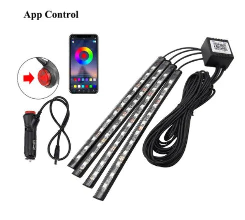 RGB LED Car Interior Strip Lights - Music Control Ambient Lighting Kit with Remote & App