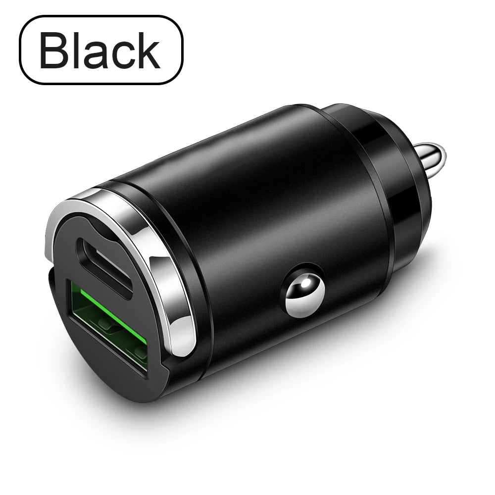 100W Mini Pull Ring Car Charger - Dual USB-C & QC 3.0 Fast Charging