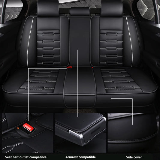 Universal Leather Car Seat Covers Full Set - Premium PU Leather Interior Protection