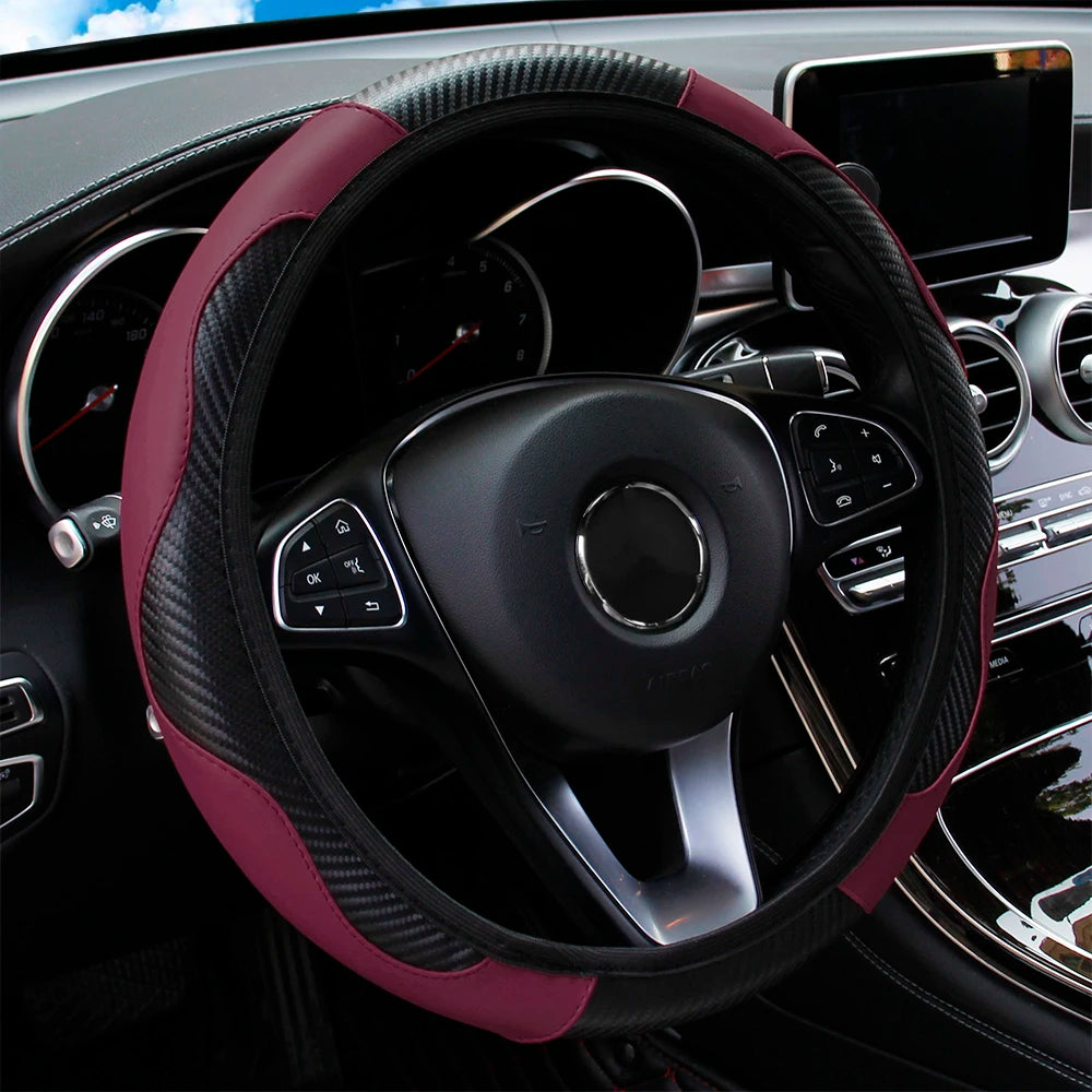 PU Carbon Fiber Steering Wheel Cover - Universal Fit for D-Type & Round Wheels