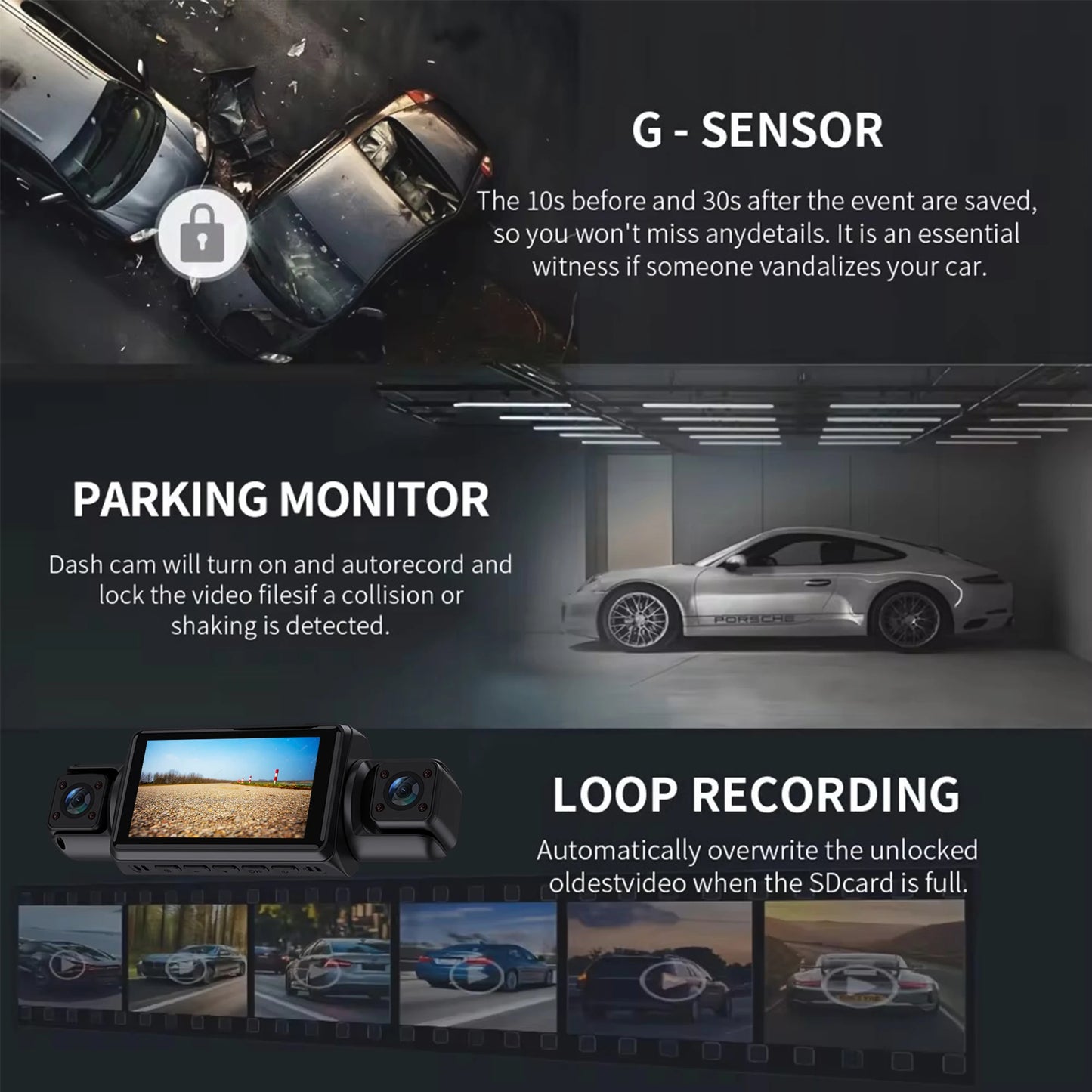 4-Channel Car Dash Cam - 1080P FHD WiFi Black Box with Night Vision & Hardwire Kit