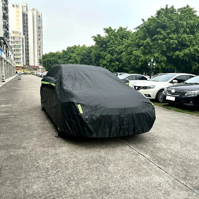 Black Car Cover with Reflective Strips - Universal Full Exterior Protection