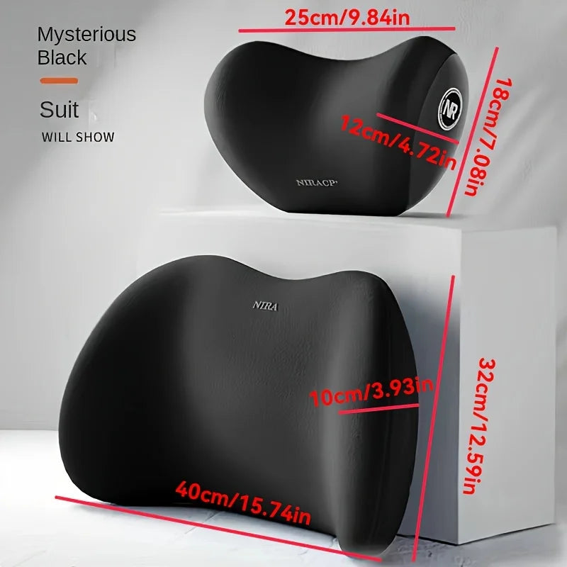 Memory Foam Car Headrest & Lumbar Support Set - Ergonomic Neck Pillow & Back Cushion