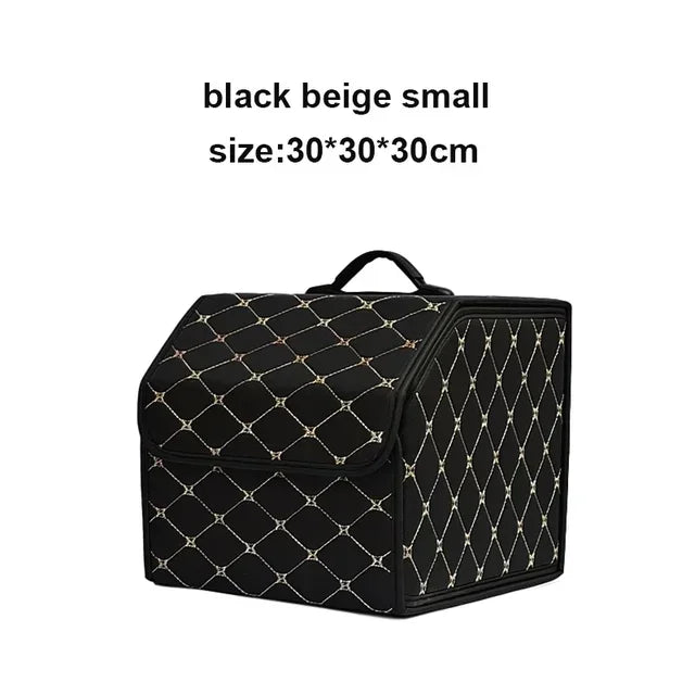 PU Leather Collapsible Car Trunk Organizer - Premium Storage Box with Handles