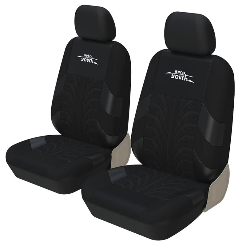 2-Piece Universal Car Seat Covers - Tire Trace Design with Foam Padding
