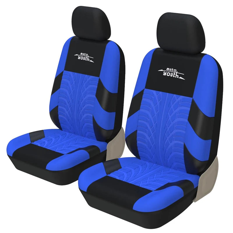 2-Piece Universal Car Seat Covers - Tire Trace Design with Foam Padding