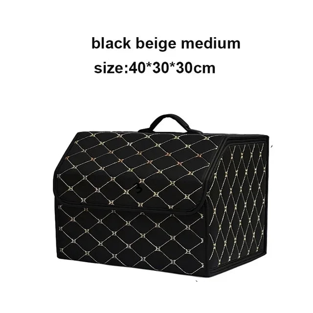 PU Leather Collapsible Car Trunk Organizer - Premium Storage Box with Handles