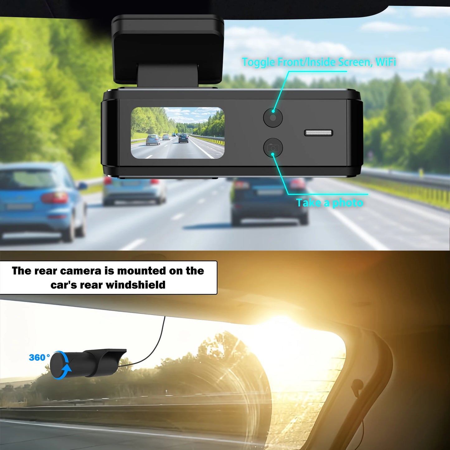 Aprilboy 4K WiFi Dash Cam - Dual Lens Front & Rear with Night Vision & 24H Parking Monitor