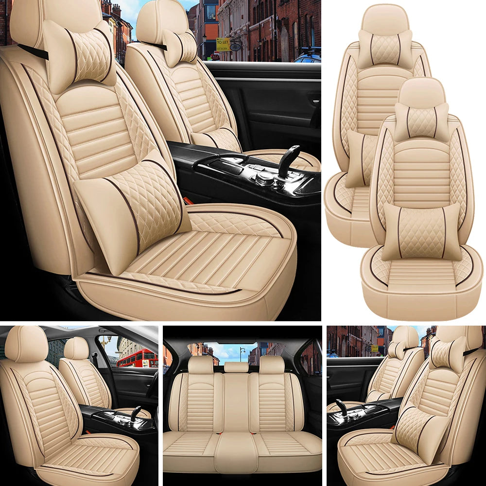 5-Seat Complete PU Leather Car Seat Cover Set - Full Interior Protection Kit