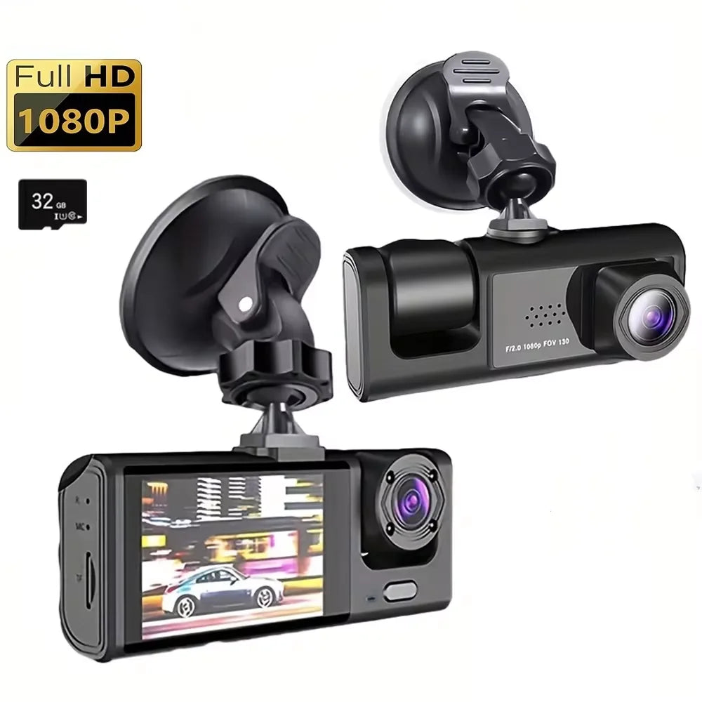 3-Camera Dash Cam System - 1080P HD with IR Night Vision & 2" IPS Screen