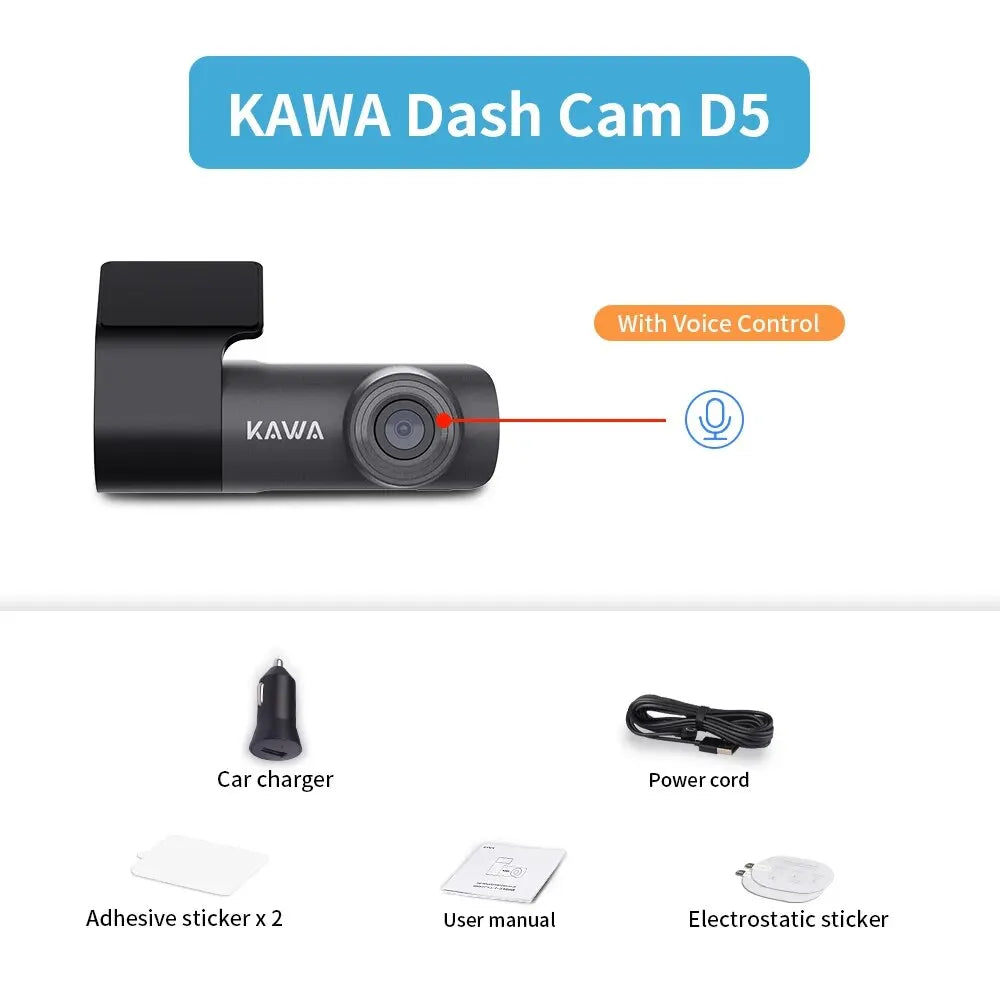 KAWA D5 2K Dash Camera - Voice Control DVR with Night Vision & WiFi APP Monitor