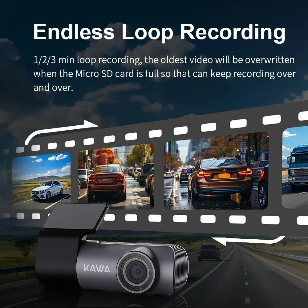KAWA D5 2K Dash Camera - Voice Control DVR with Night Vision & WiFi APP Monitor