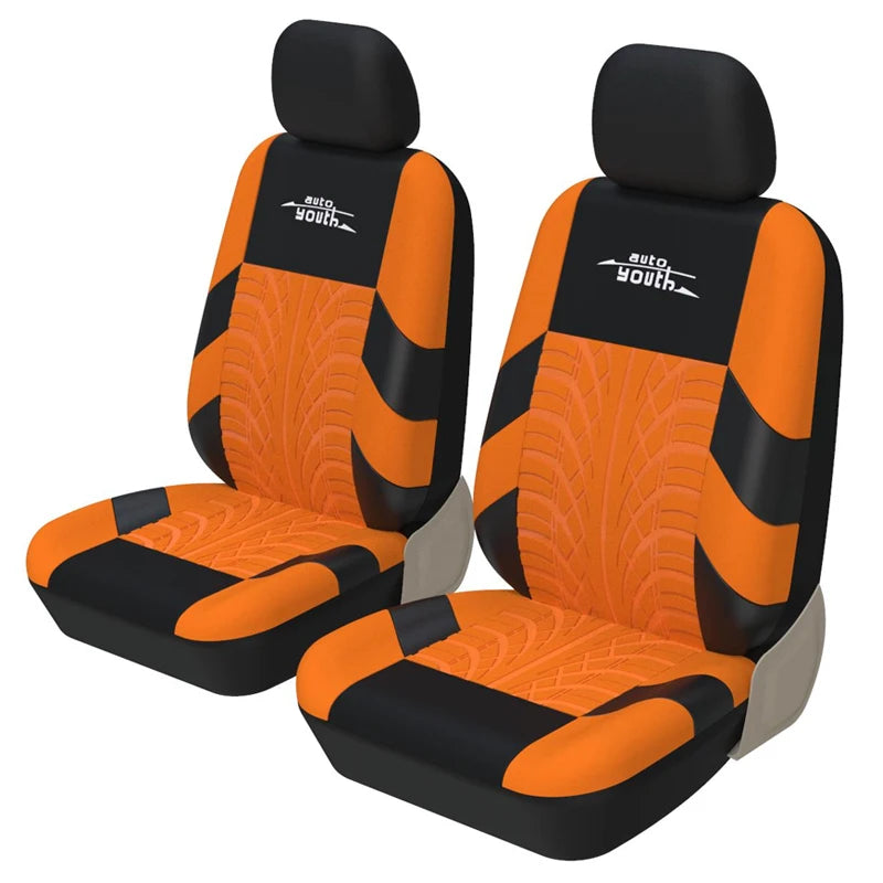 2-Piece Universal Car Seat Covers - Tire Trace Design with Foam Padding