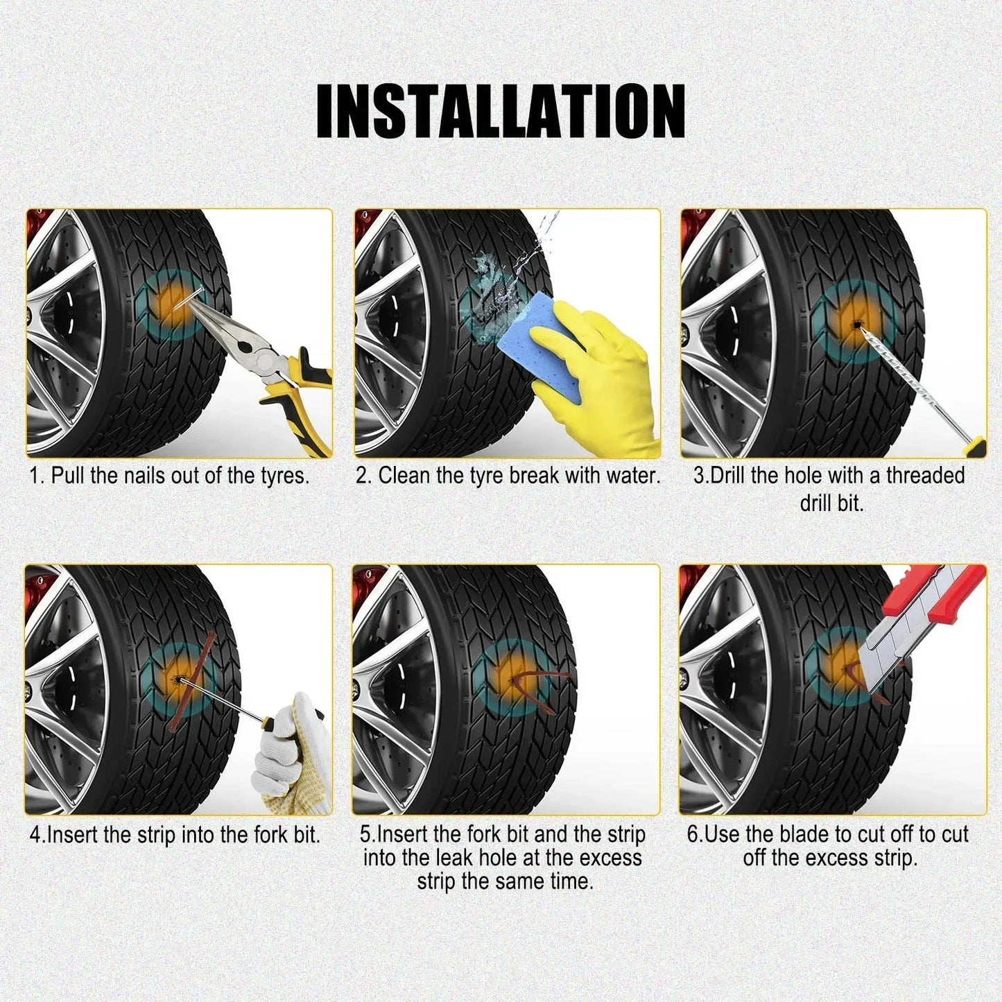 Car Tire Repair Kit - Emergency Puncture Plug Tools with Repair Strips