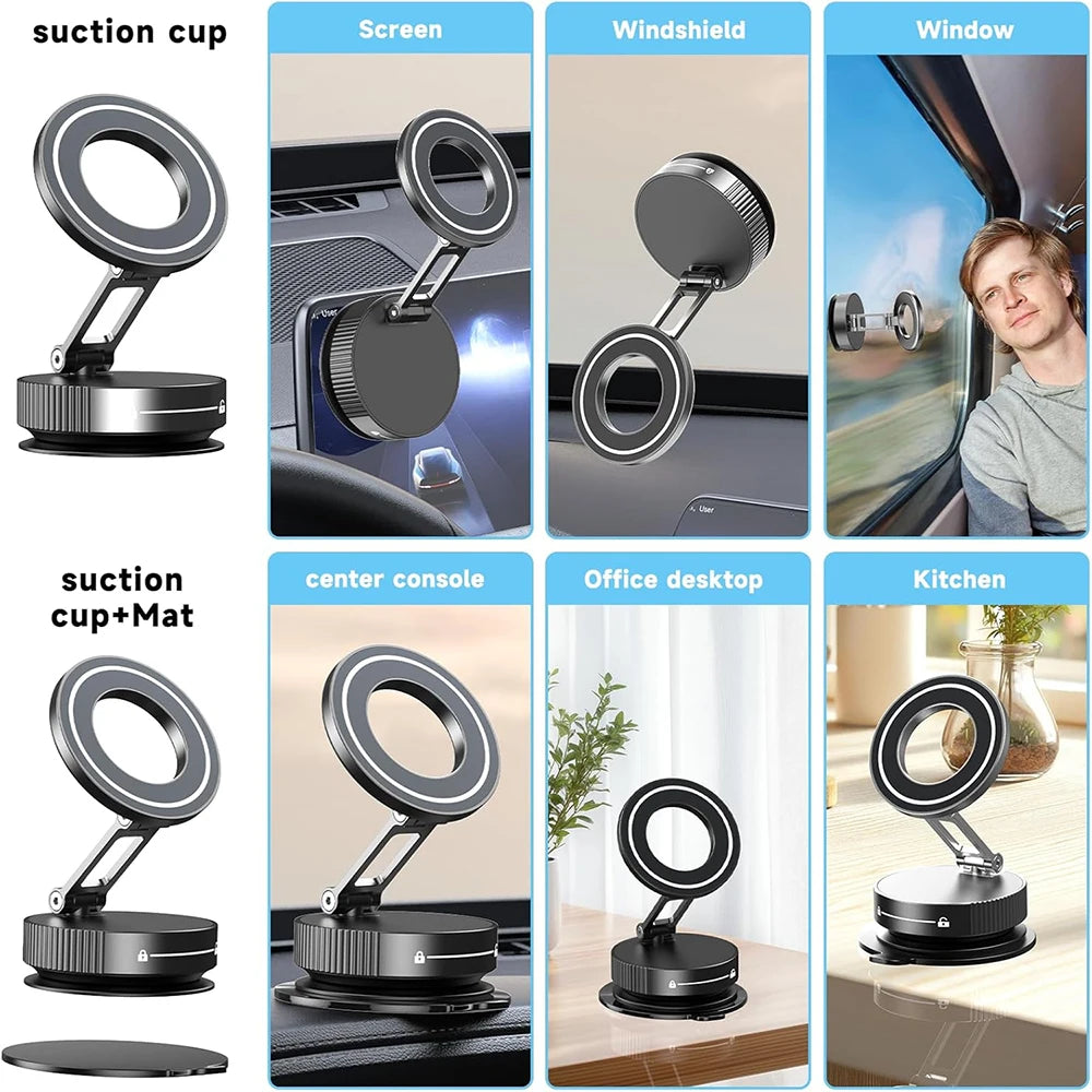 N52 Magnetic Phone Holder - 360° Rotatable with Vacuum Suction Cup