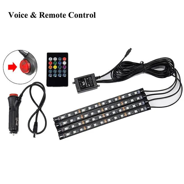 RGB LED Car Interior Strip Lights - Music Control Ambient Lighting Kit with Remote & App