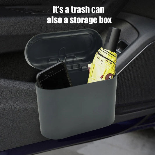 Hanging Car Trash Can with Lid - Waterproof Dustproof Storage Box