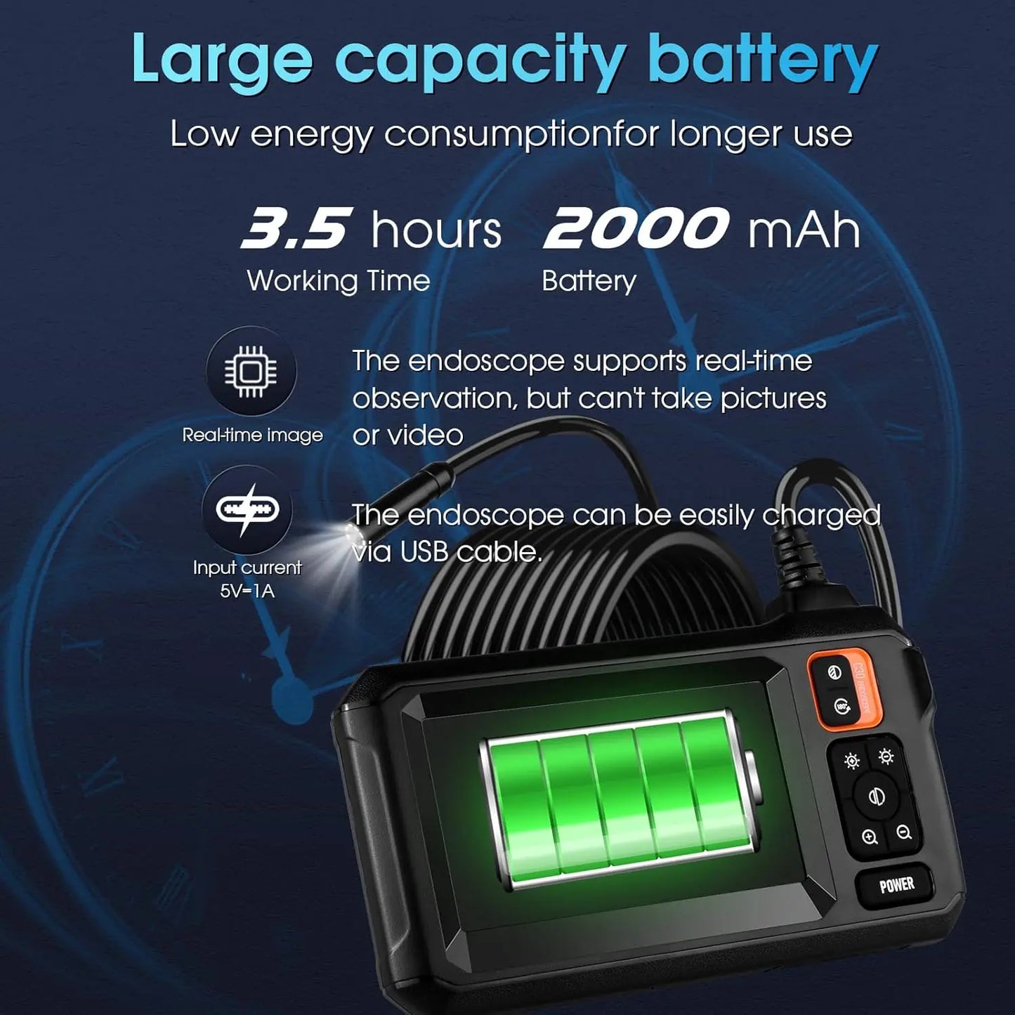 Industrial Endoscope Camera - 4.3" IPS Screen 1080P HD with 8 LED Lights & IP67 Waterproof