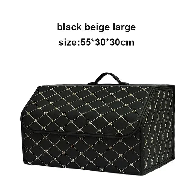 PU Leather Collapsible Car Trunk Organizer - Premium Storage Box with Handles