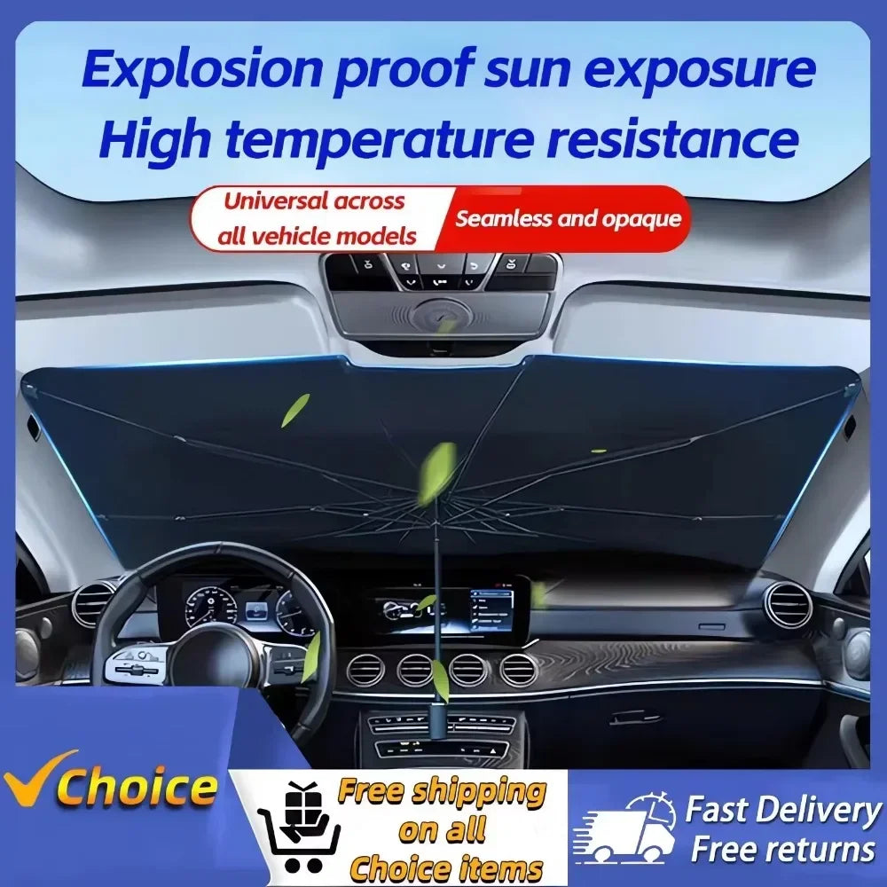 Car Front Window Sun Shade - UV Protection Windshield Sunshade with 10-Rib Structure