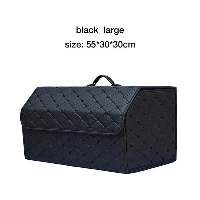 PU Leather Collapsible Car Trunk Organizer - Premium Storage Box with Handles