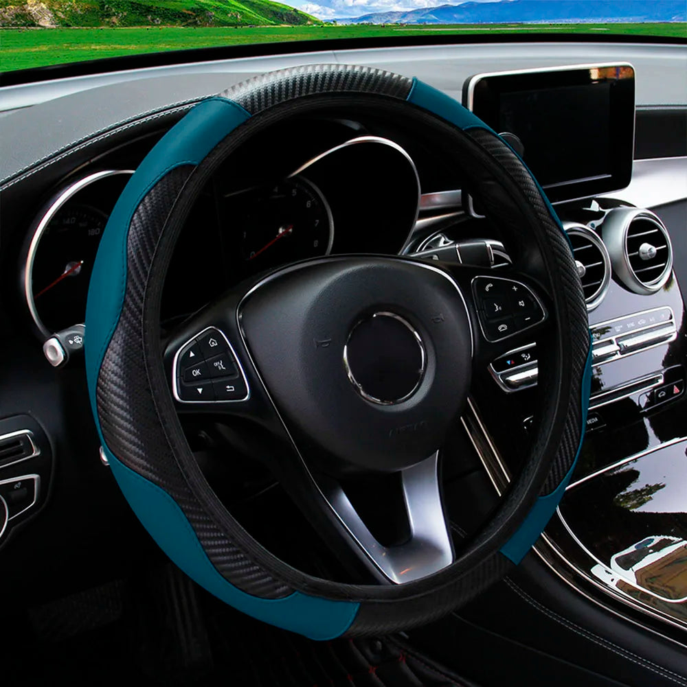 PU Carbon Fiber Steering Wheel Cover - Universal Fit for D-Type & Round Wheels