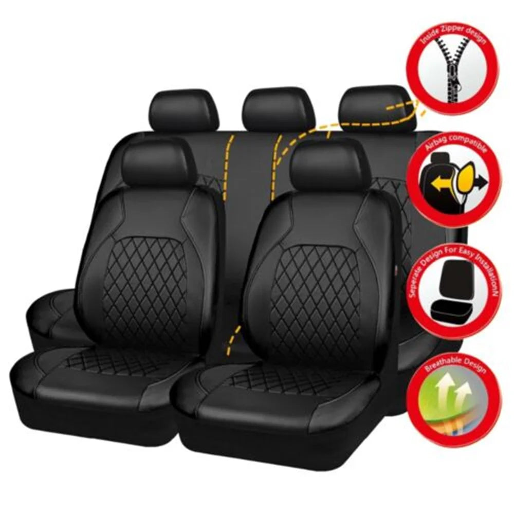 Universal PU Leather Car Seat Covers - Complete 9-Piece Protection Set