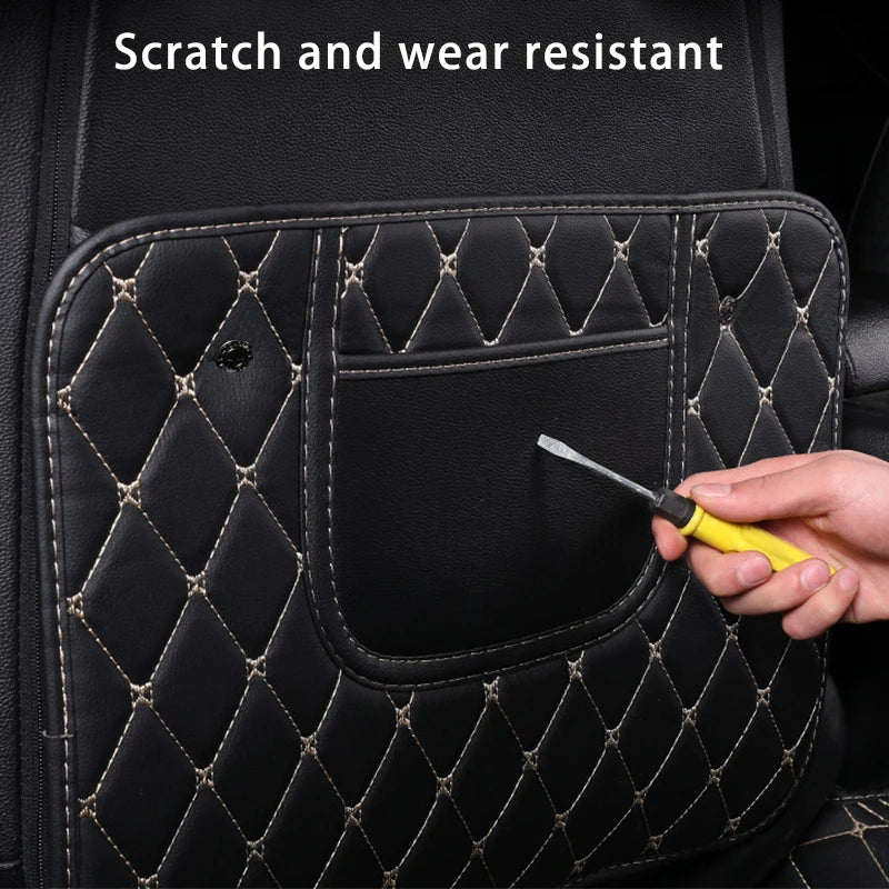 Car Seat Back Anti-Kick Pad with Storage - Premium Leather Seat Protector