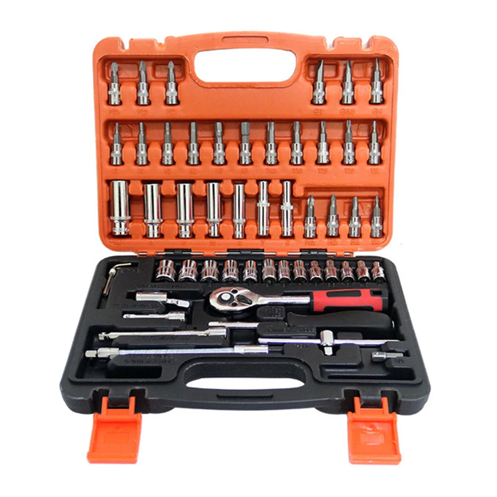 46-Piece Car Repair Tool Kit - Professional Mechanic Socket & Ratchet Set