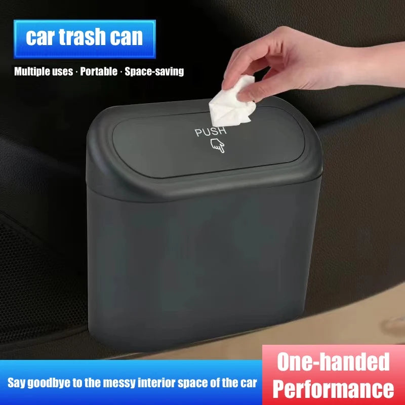 Hanging Car Trash Can with Lid - Waterproof Dustproof Storage Box