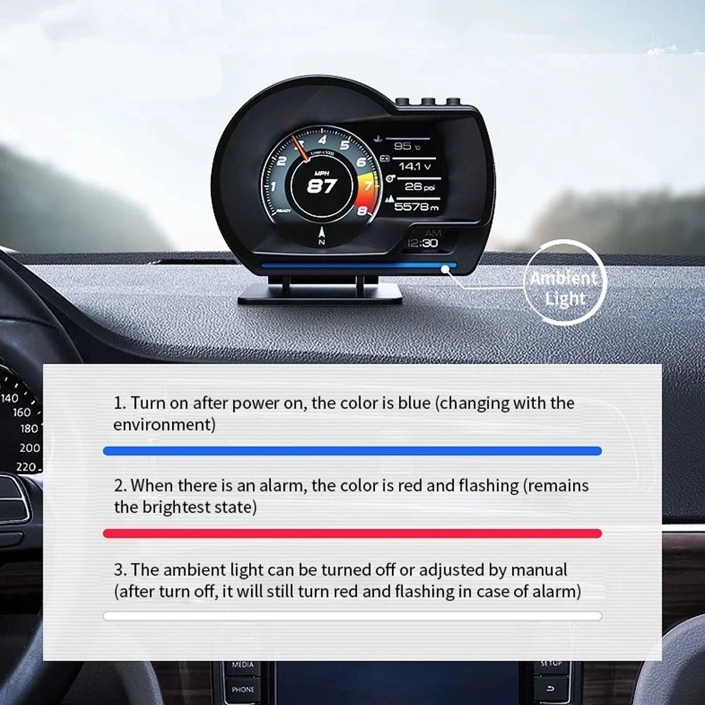 Digital HUD Head-Up Display - OBD2+GPS Car Speedometer with Speed Warning