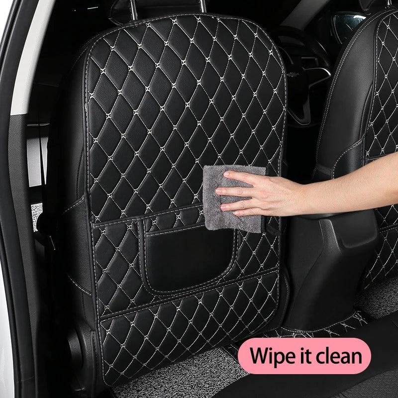 Car Seat Back Anti-Kick Pad with Storage - Premium Leather Seat Protector