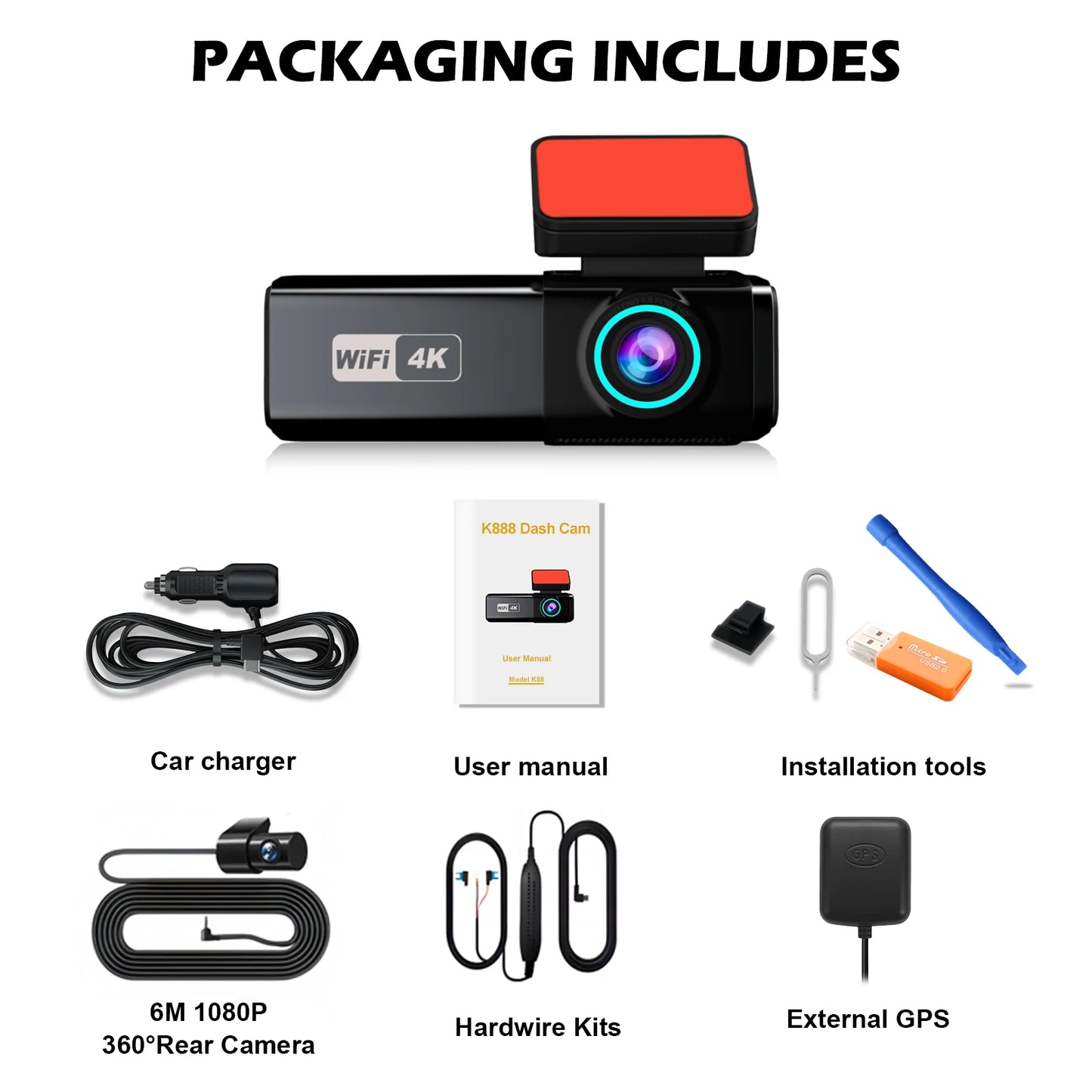 Aprilboy 4K WiFi Dash Cam - Dual Lens Front & Rear with Night Vision & 24H Parking Monitor