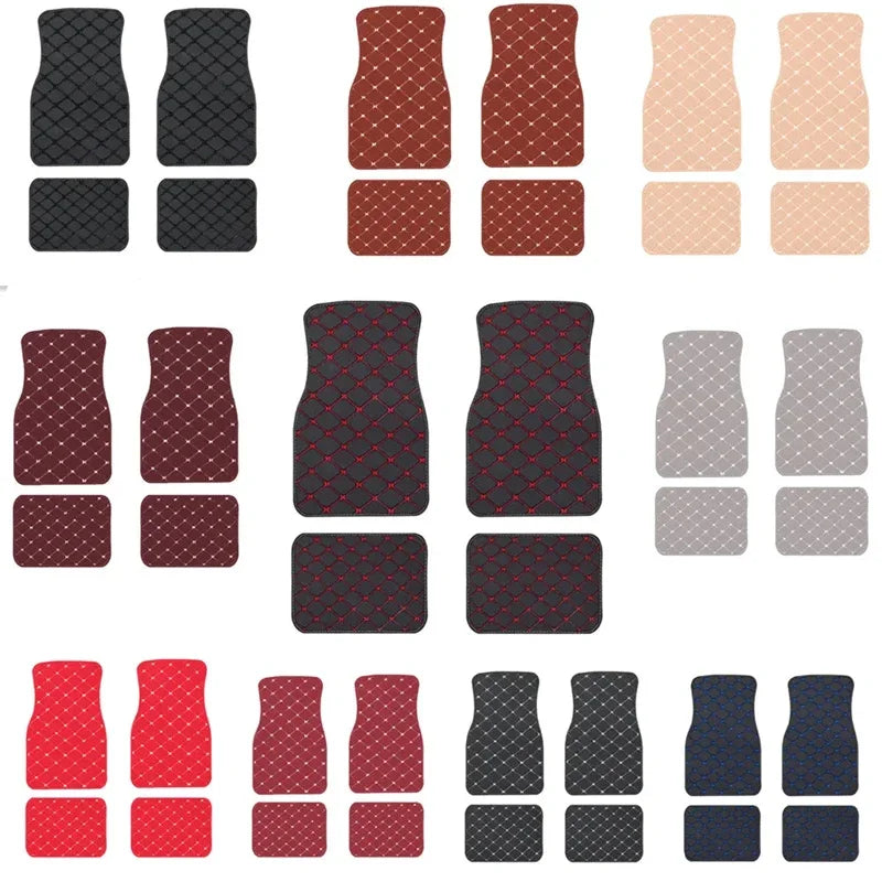 4-Piece Universal PU Leather Car Floor Mats - Waterproof Front & Rear Protection Set