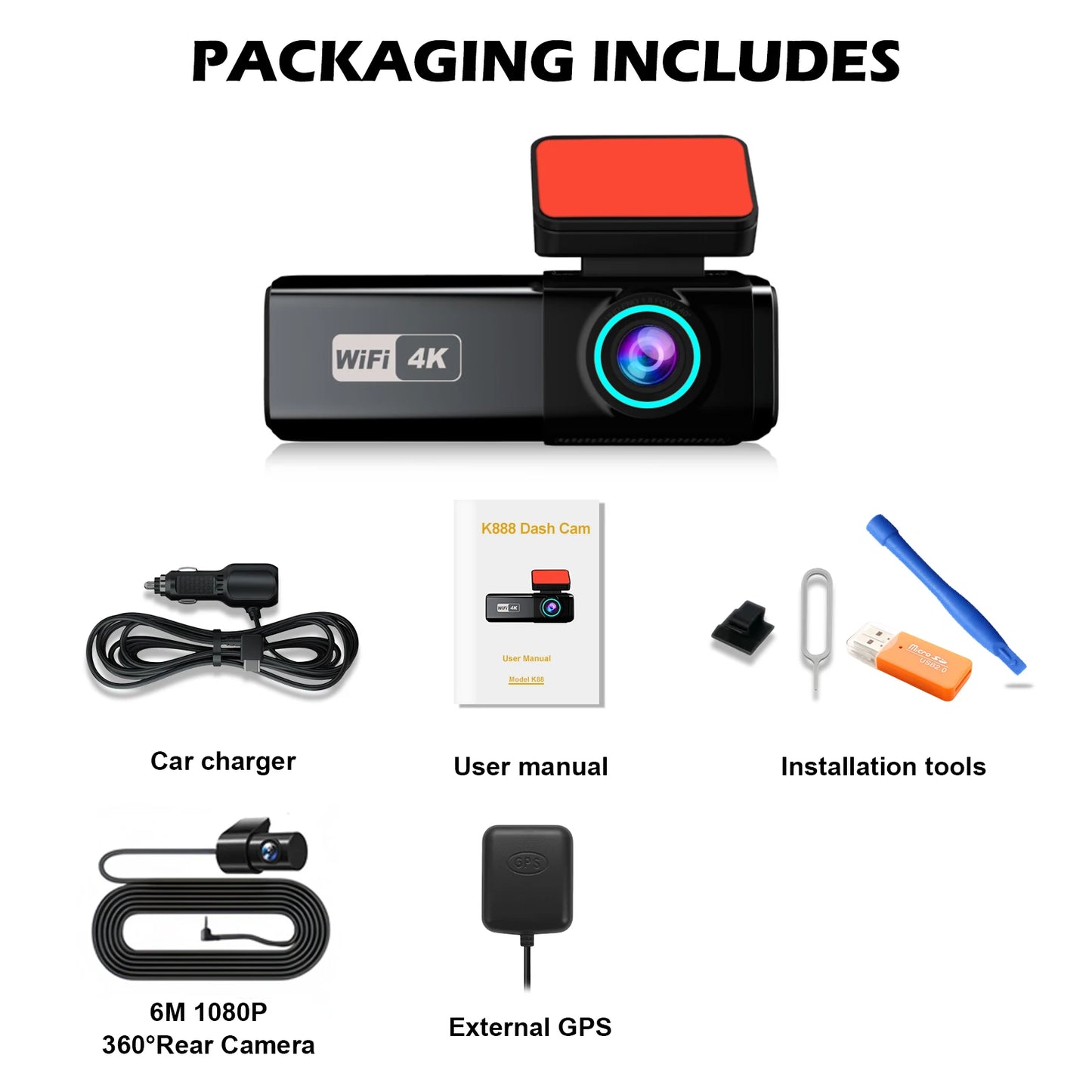 Aprilboy 4K WiFi Dash Cam - Dual Lens Front & Rear with Night Vision & 24H Parking Monitor