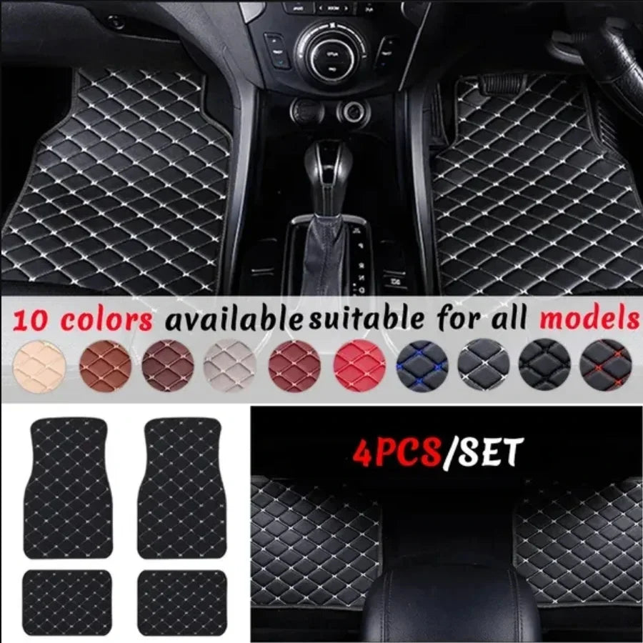 4-Piece Universal PU Leather Car Floor Mats - Waterproof Front & Rear Protection Set