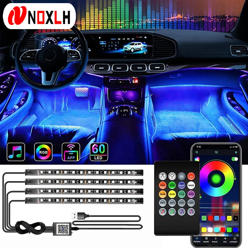 RGB LED Car Interior Strip Lights - Music Control Ambient Lighting Kit with Remote & App
