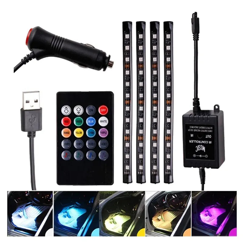 RGB LED Car Interior Strip Lights - Music Control Ambient Lighting Kit with Remote & App