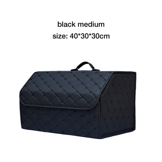 PU Leather Collapsible Car Trunk Organizer - Premium Storage Box with Handles