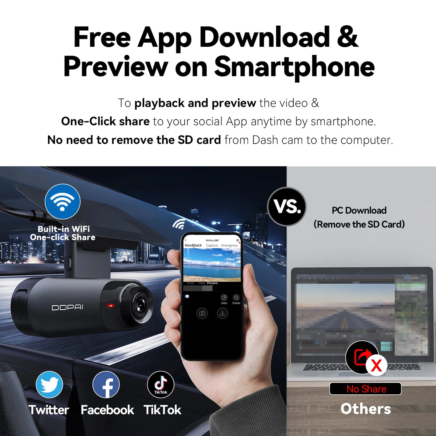 DDPAI Mola N3 Pro Dash Camera - 2.5K Resolution with WiFi Smart Connect & Dual Recording