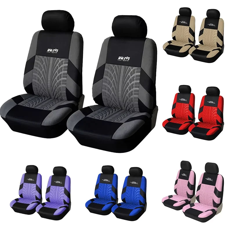 2-Piece Universal Car Seat Covers - Tire Trace Design with Foam Padding