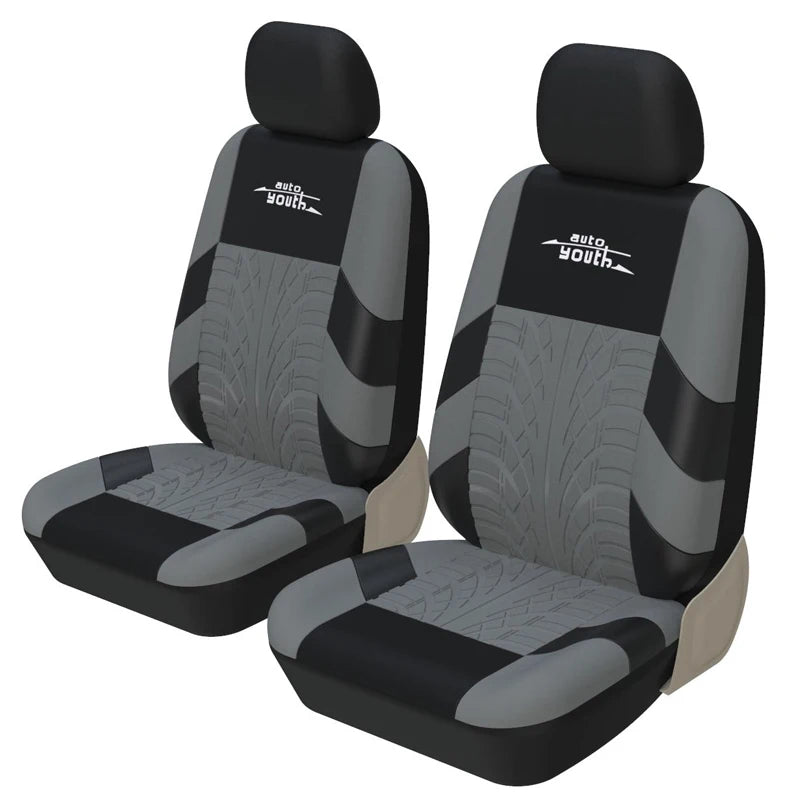 2-Piece Universal Car Seat Covers - Tire Trace Design with Foam Padding