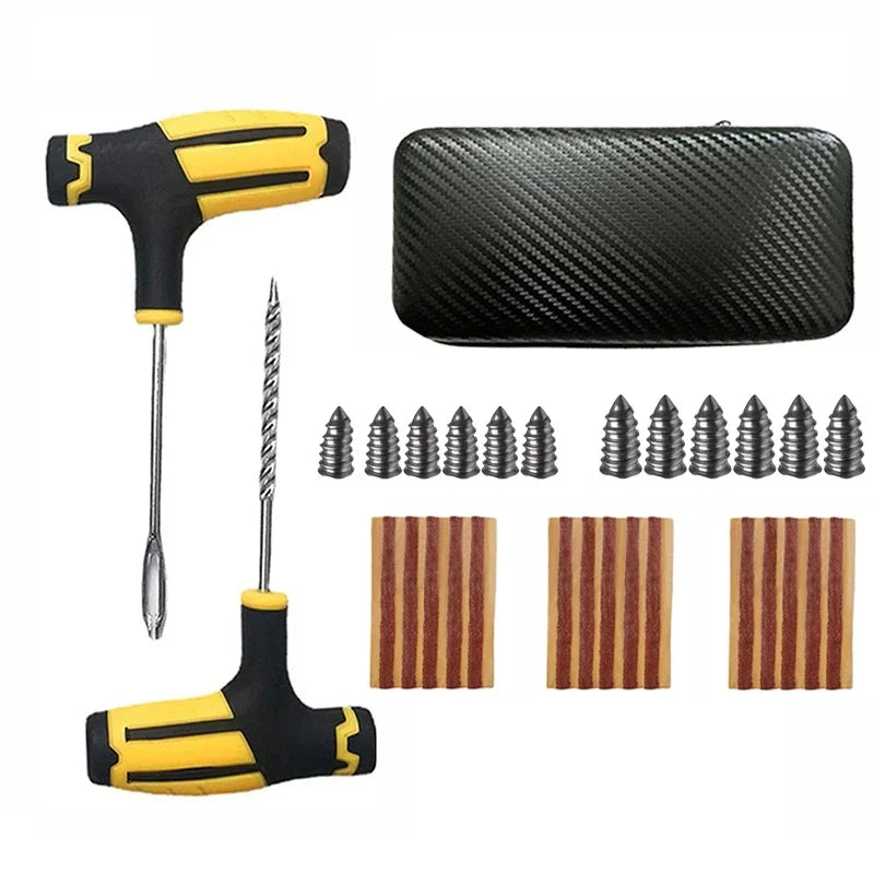 Car Tire Repair Kit - Emergency Puncture Plug Tools with Repair Strips